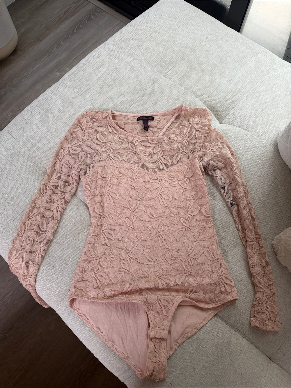 Material Girl Blush Pink Lace Long-Sleeve Bodysuit